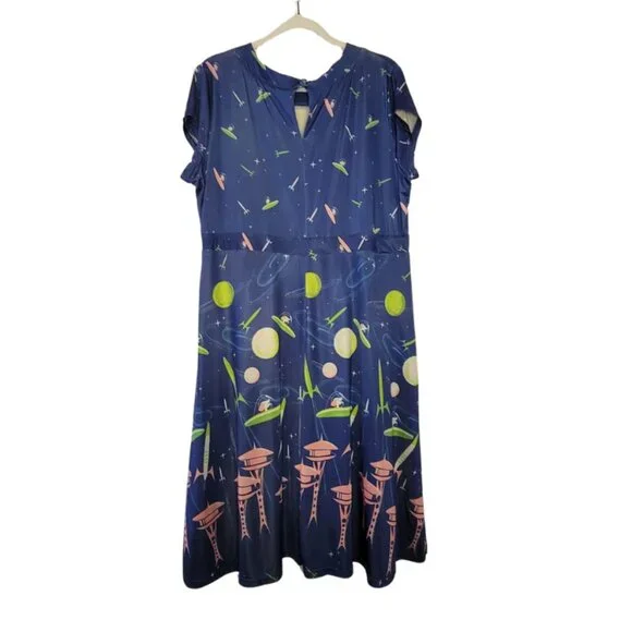 RARE Lindy Bop Juliet "Blue Space Dog" Retro Pinup Mod Dress, Size 16 - Picture 3 of 7